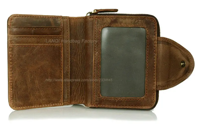 Подлинный кожаный кошелек-клатч сумка Crazy Horse кожаный мужской кошелек на молнии вокруг короткий кожаный клип для денег сумка для монет Вертикальный стиль
