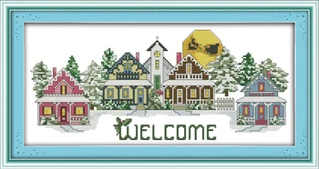 

Welcome snow town Canvas DMC Counted Cross Stitch Kits printed Cross-stitch set Embroidery Needlework