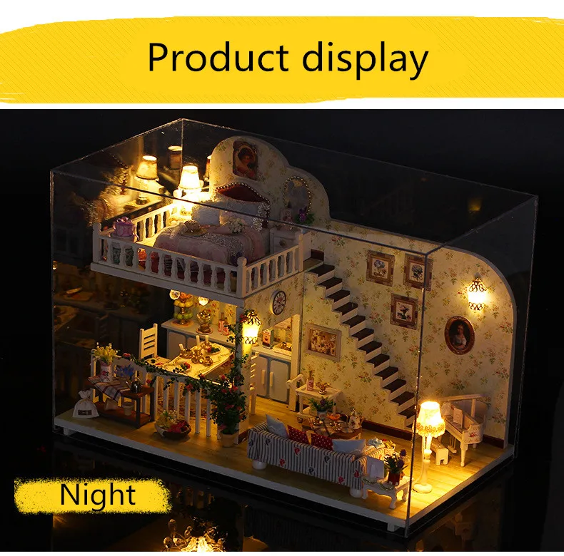 iiE CREATE 2018 New DIY 3D Mini Toys Educational Wooden Room Doll house Miniature with LED+Furniture for children Lover  (7)