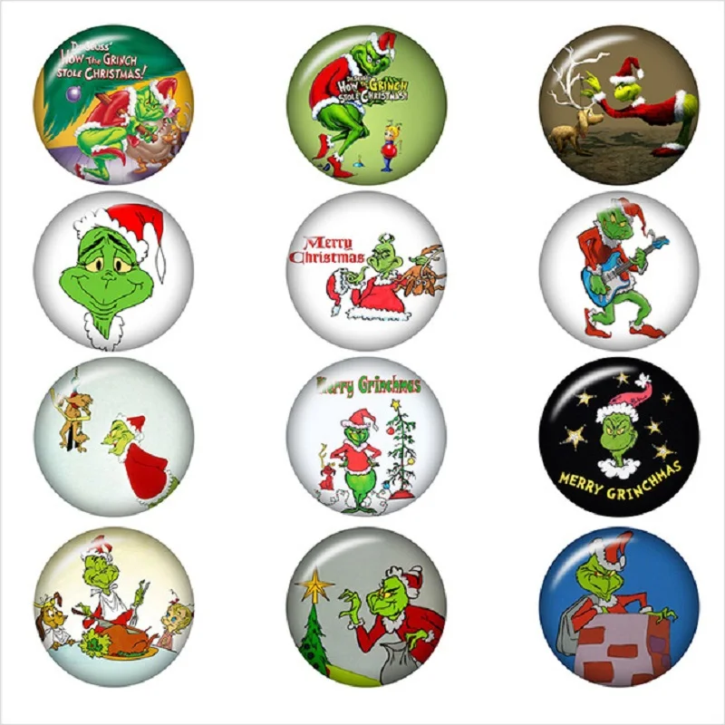 

Mixed How The Grinch Stole Christmas Snap Button Round Photo Glass Snap Button Jewelry