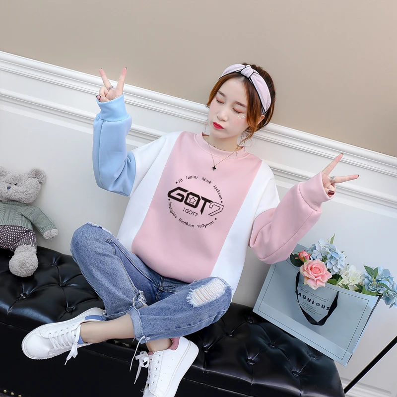 Женские толстовки Kpop Got7 поддерживающие контрастные цвета модный спортивный