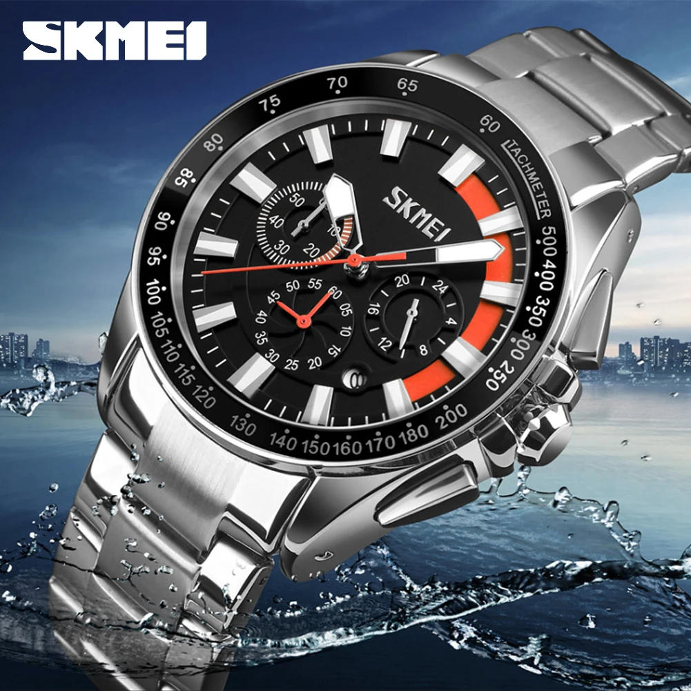 SKMEI 9167 для мужчин наручные часы Мужские кварцевые часы нержавеющая сталь ремешок для часов мужское в деловом стиле's водонепроница