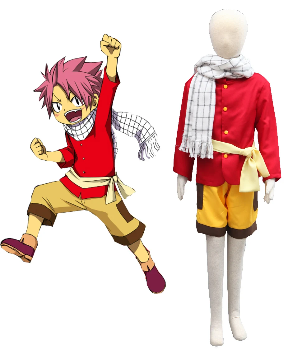 Free Shipping Fairy Tail Dragon Slayers Natsu Dragneel Kid Uniform Anime Cosplay Costume