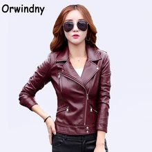Orwindny XS-3XL, женское кожаное пальто, тонкая мотоциклетная одежда, верхняя одежда, цвет черный, винно-красный, уличная одежда, кожаные куртки