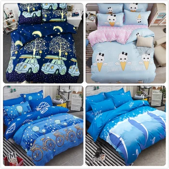 

Duvet Cover Blue Print Bed Linen Kids 3/4 pcs Bedding Set Bedsheet Pillowcase Bedclothes Full King Queen Twin Single Double Size