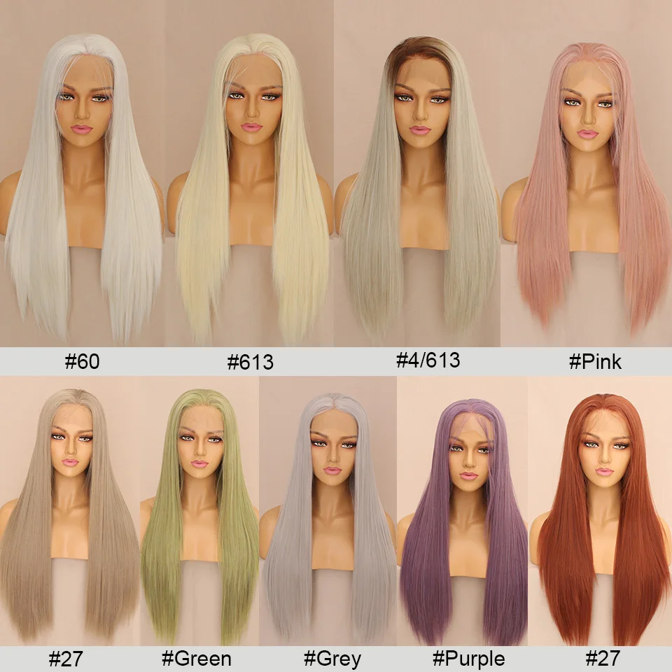 Leeven, 24 дюйма, шелковистые прямые волосы, синтетический парик на кружеве, 613 блонд, парики для женщин, черные, розовые, медные, Имбирные парики