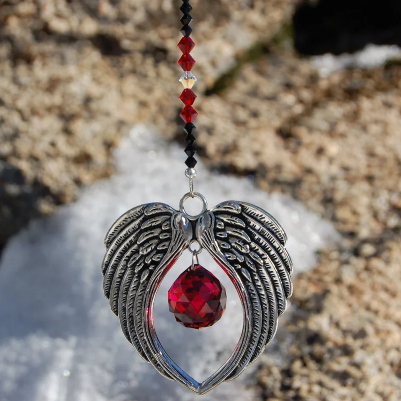 

1PCS Crystal Suncatcher Angel Wing Prism Pendant Hanging Guardian Angel Ornament for Rearview Mirror