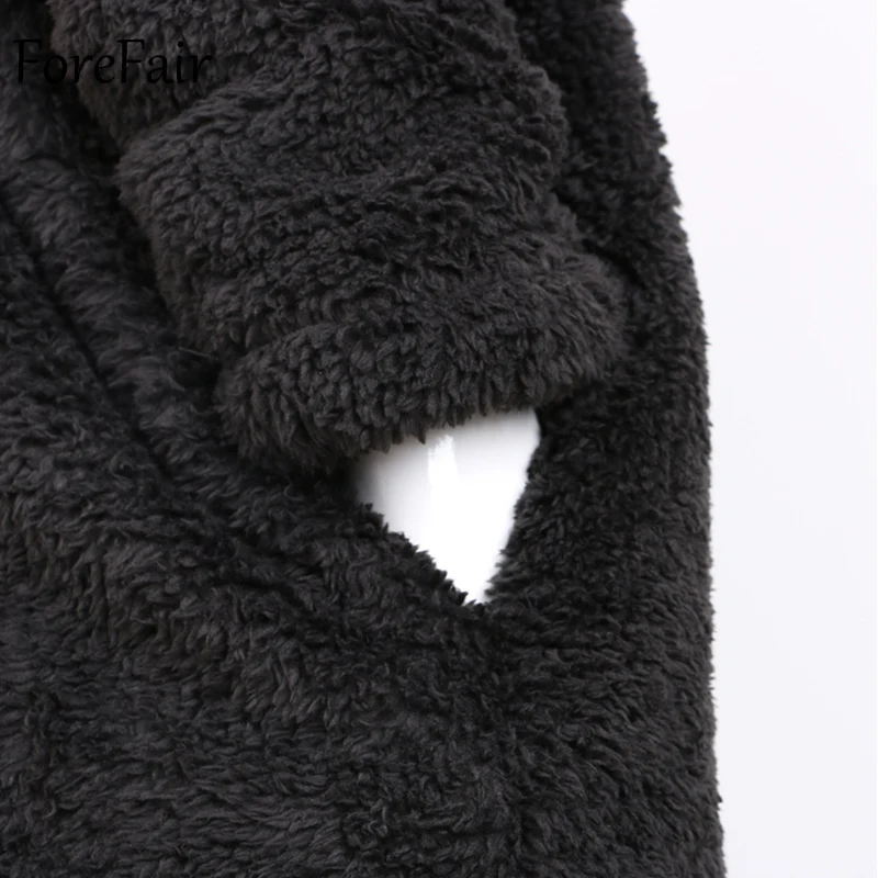 Forefair Winter Oversize Faux Fur Coat Women Manteau Plus Size Wide Lapel Warm Shaggy Teddy Bear Black Long Coat Women