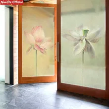 Электростатическая пленка «замороженное стекло» в китайском стиле с рисунком лотоса, ванная комната, гостиная, спальня, свадебная комната, магазин, дверь ПВХ, непрозрачная пленка