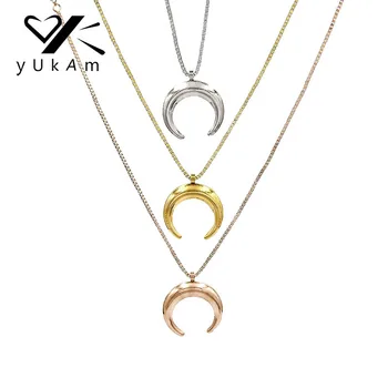 

YUKAM High Polished Silver Color Gold Stainless Steel OX Horns Charm Pendant Necklaces for Women Crescent Moon Necklaces Jewelry