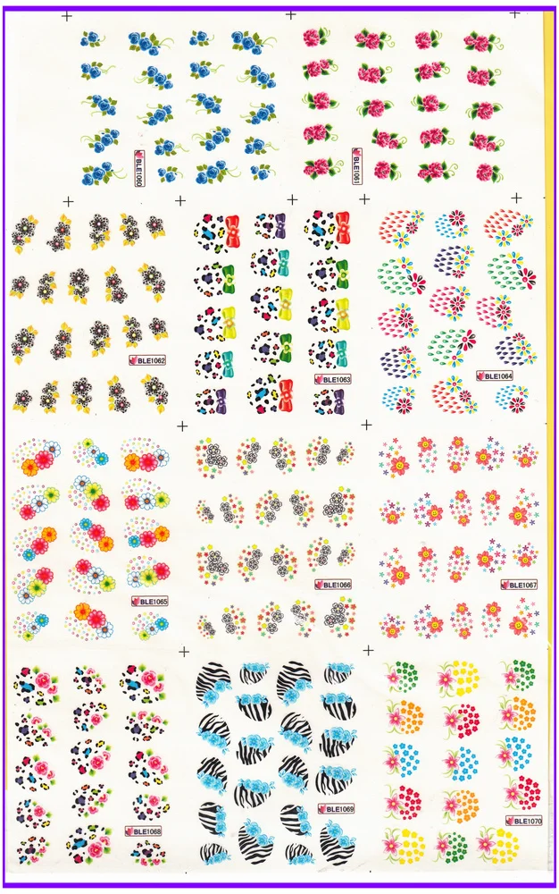11 упак./лот переводка NAIL ART наклейки на ногти Цветок Трава шкуры зебры BLE1060 1070|water