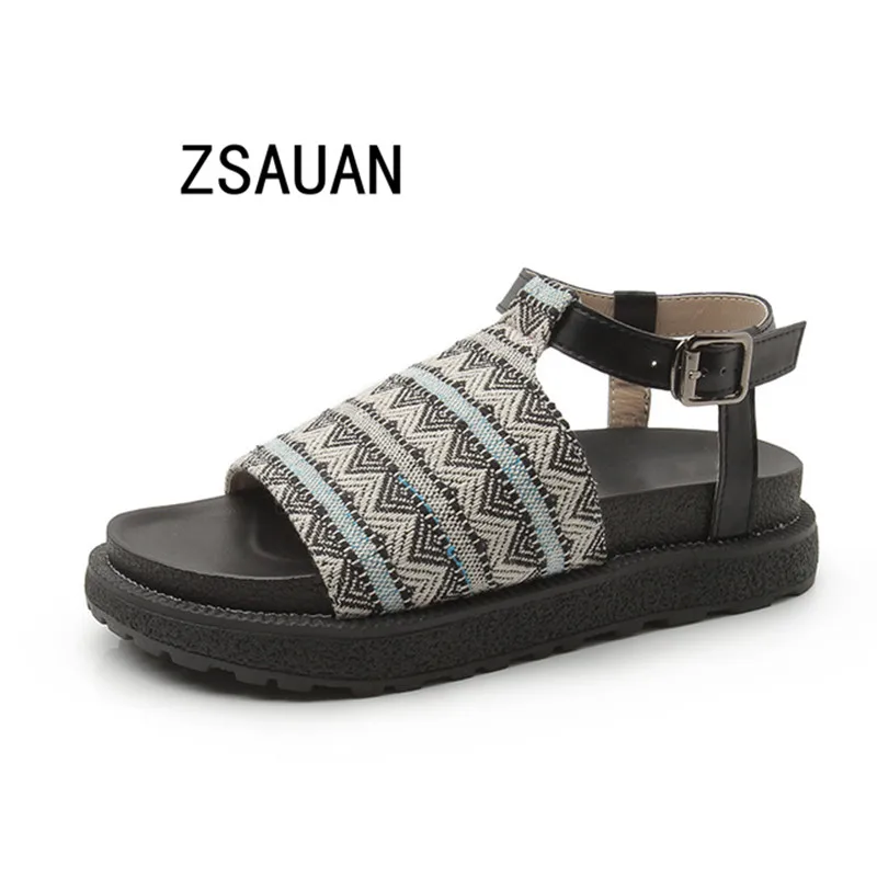

Misalwa 2019 Hemp Women Sandals Fashion Buckle Flat Platform Women Rome Shoes Casual Round Toe Sandalias De Mujer Plus Size