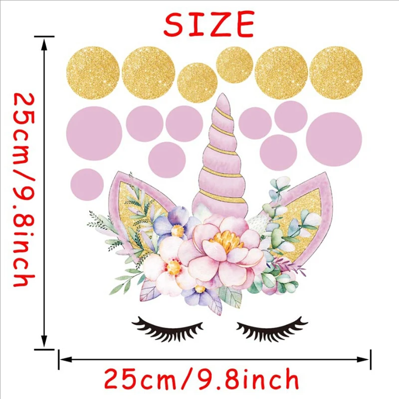 Креативный Единорог звезды наклейки на стену для девочек спальни цветные наклейки на стену золото розовое в горошек декор - Цвет: A