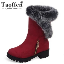 TAOFFEN/женские ботинки размера плюс 30-52 зимние туфли без каблуков для снега ботинки до середины икры с круглым носком женская модная повседневная обувь на платформе