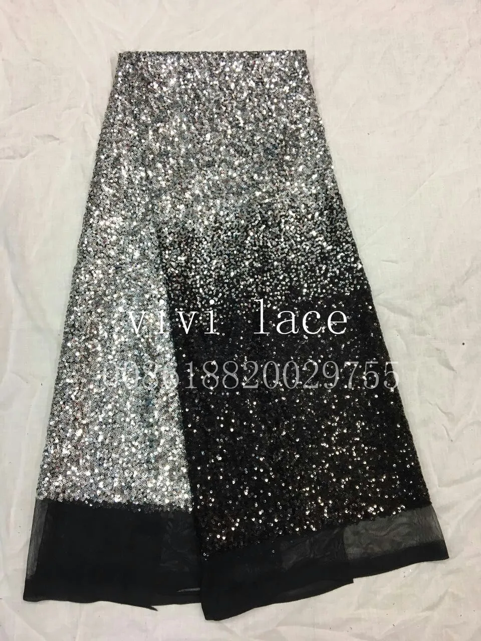 

5 yards xz001-1 black silver # floral luxury Sequin embroidery net mesh lace fabric for dress sawing/party dress/occassion