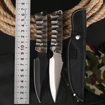 

Brand Fixed Blade Knife Camping Survival 5Cr13 Full Stainless Steel 58HRC Hardness Pocket Knife & Nylon Sheath [silver/black]