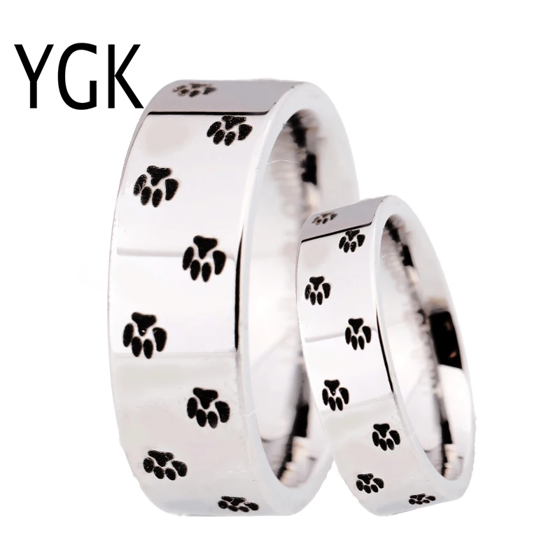 

Classic Men's Tungsten Carbide Wedding Ring Women Silver Color Ring Animal Doggy Paw Print Design Engagement Rings Party Ring