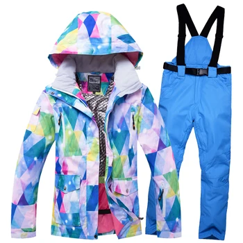 

Color Triangle Female Ski Suit Ski Jacket and Pants Women Snowboarding Suit Snow Board Jacket with Trousers Winter Snow Clothes