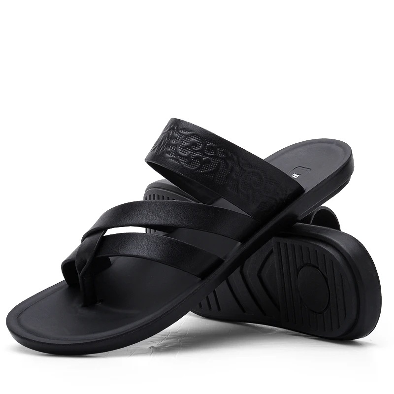 

2019 New Summer Fashion Men Flip Flops High Quality Beach Sandals Genuine Leather Slip-on Zapatos Hombre Black Casual Shoes