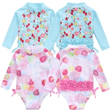 Купальный костюм Kavkas для маленьких девочек, Цельный купальник с рисунком, летний купальный костюм с длинными рукавами, пляжный купальник для новорожденных девочек 0-24 месяцев