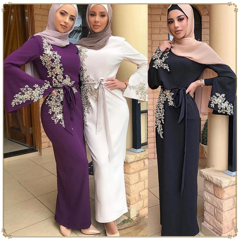

New fashion muslim hijab dress for party 2019 beading embroidery dubai dresses ladies islamic clothes turkey caftan