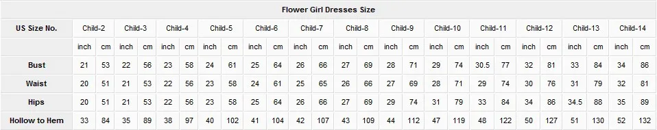 Flower Girl Size Chart
