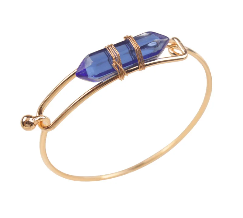 

2Pcs Hexagon Prism Stone Golden Wire Bangle Bracelet