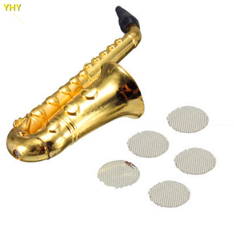 IN STOCK Brand New Saxophone Design Pipe Handle Spoon Smoking Pipe Metal Pipe for Dry Herb Tobacco Gold Metal Pipe03