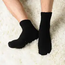 1 пара мужских носков, однотонные, из искусственного бархата кораллового цвета, утепленные, теплые носки для сна, теплые носки до щиколотки