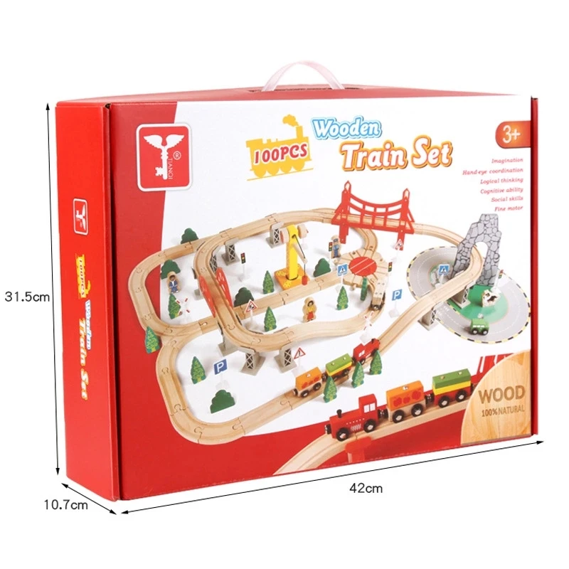 100 pieces of Elm rail traffic scene small train set wooden track toy children's puzzle diy assembled building blocks toys