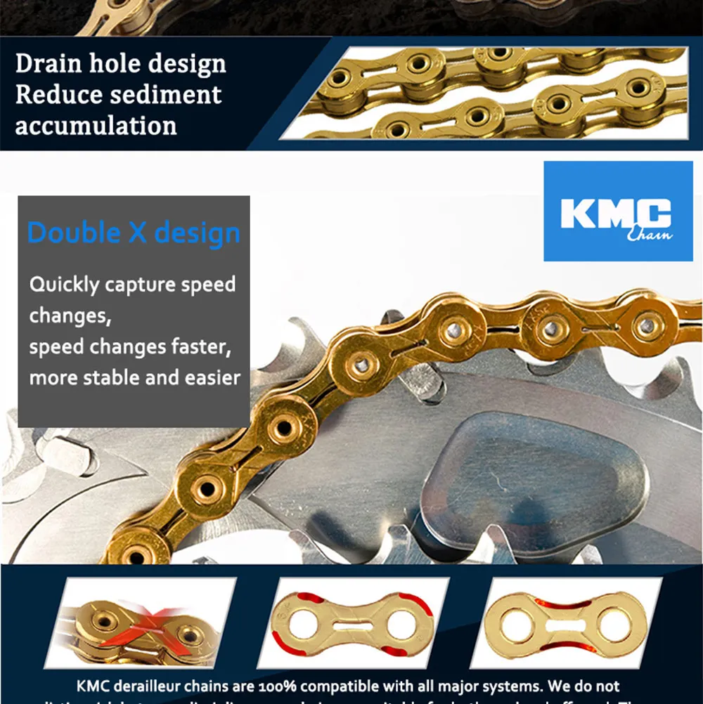 Clearance KMC X9L Gold 116 Links 9 Speed Bicycle Shift Chain for Road / Mountain Bike MTB 6