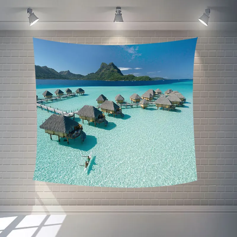 Скандинавский стиль минималистичный морской пейзаж шаблон гобелен пляж остров украшения комнаты простыни скатерти пляжное