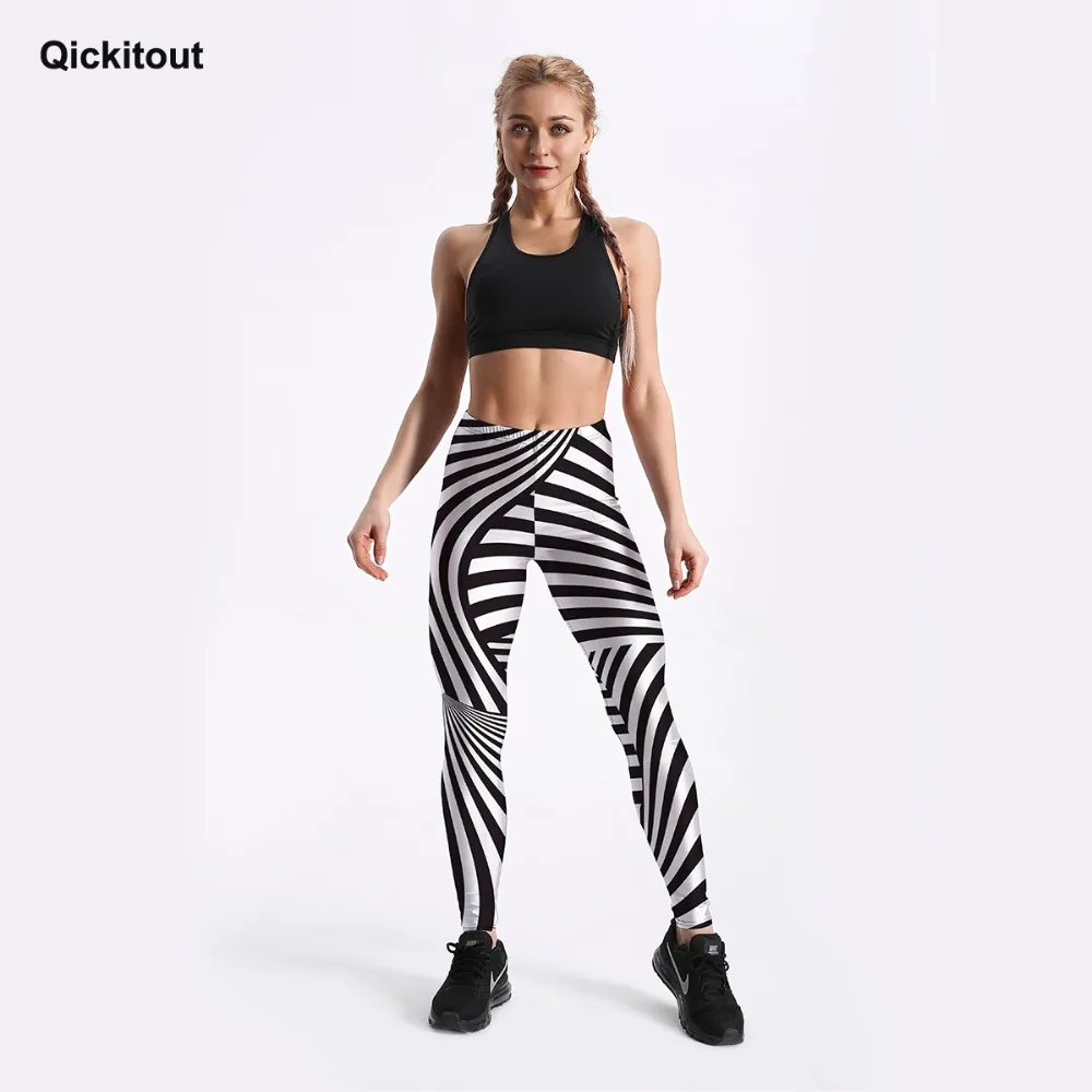 Qickitout Fit повседневные Модные женские леггинсы Зебра черно-белые полосы с принтом Леггинсы Средняя Талия Длина по щиколотку Прямая