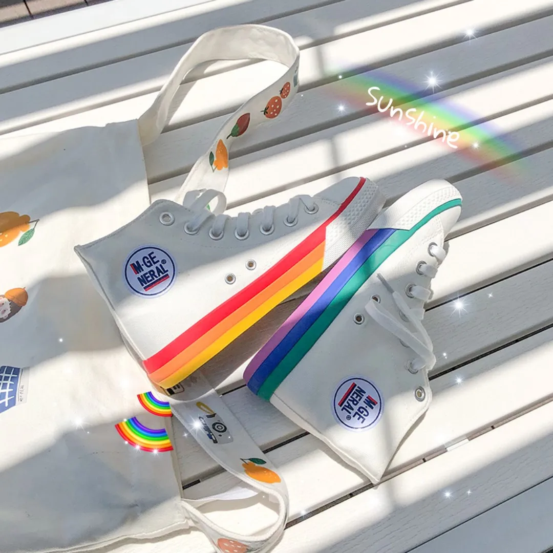 

Rainbow High-top Canvas Shoes Women Summer Xuanya Colored Sole Breathable Ladies Casual Sneakers High Quality Moda Mujer 2019