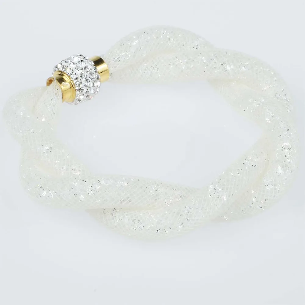 Miasol Crystal bracelet/bangle with pave crystal magnetic clasp,crystal sparkling dust weave hollow punk bracelet christmas gift 3
