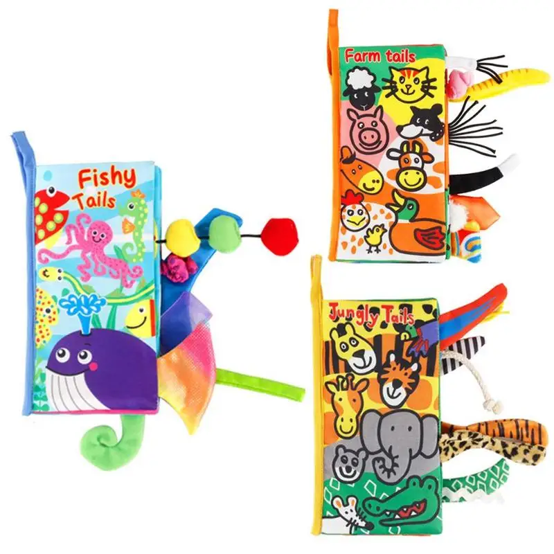 

3D Cloth Books Kids Animal Tails Cloth Book Baby Puzzle Toy Intelligence Development Infant Education Stroller Rattle Books Toys