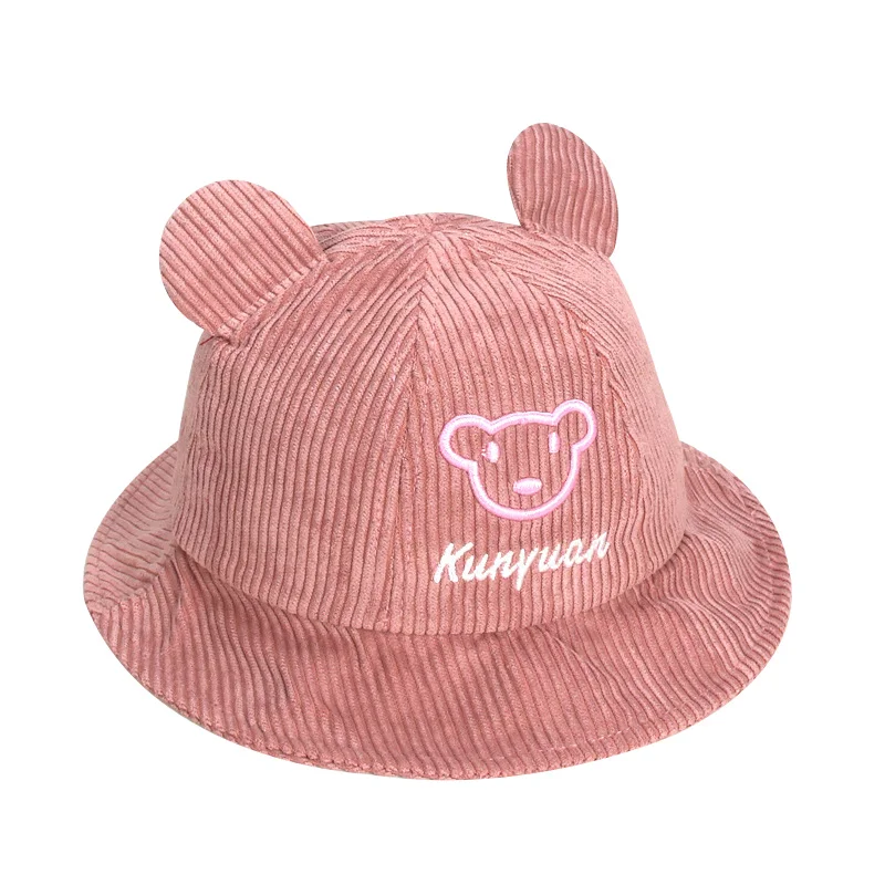 Corduroy Cotton Children Hat Catoon Bear Kids Bucket Hat With Ears Autumn Girls Sun Cap Hat Children Boys Fisherman Hat 2-4Y (7)
