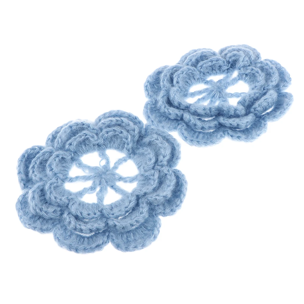2Pcs Handmade Large Crochet Flowers Crafts Embellishment Applique DIY