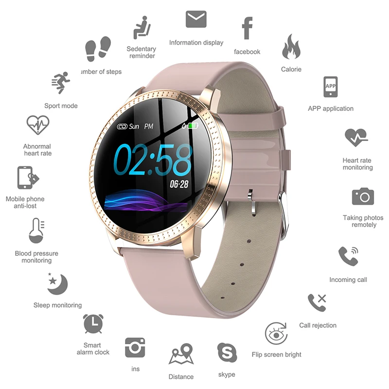 

Elegant Smart Watch Women 1.22-inch Large Screen Waterproof IP67 Heart Rate Blood Pressure Tracker Watch for iPhone 7/Xiaomi