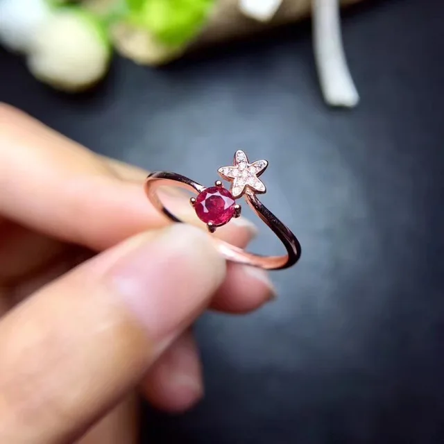 Fashion Star Ring Ruby ring Free shipping Real and natural ruby 925