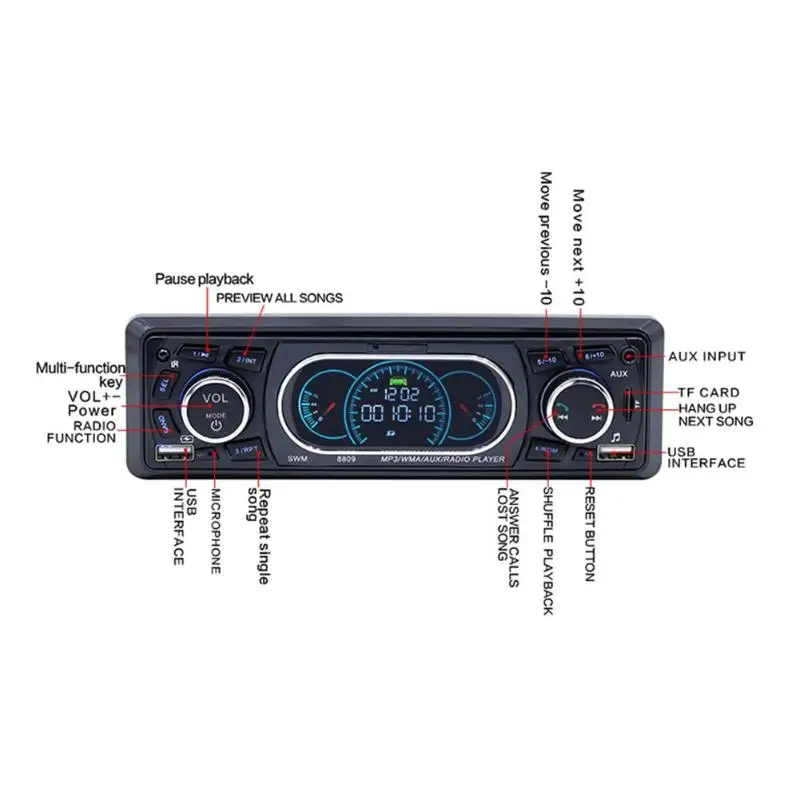 SWM 8809 автомобильный стерео MP3-плеер FM Радио BT RCA USB с пультом дистанционного управления