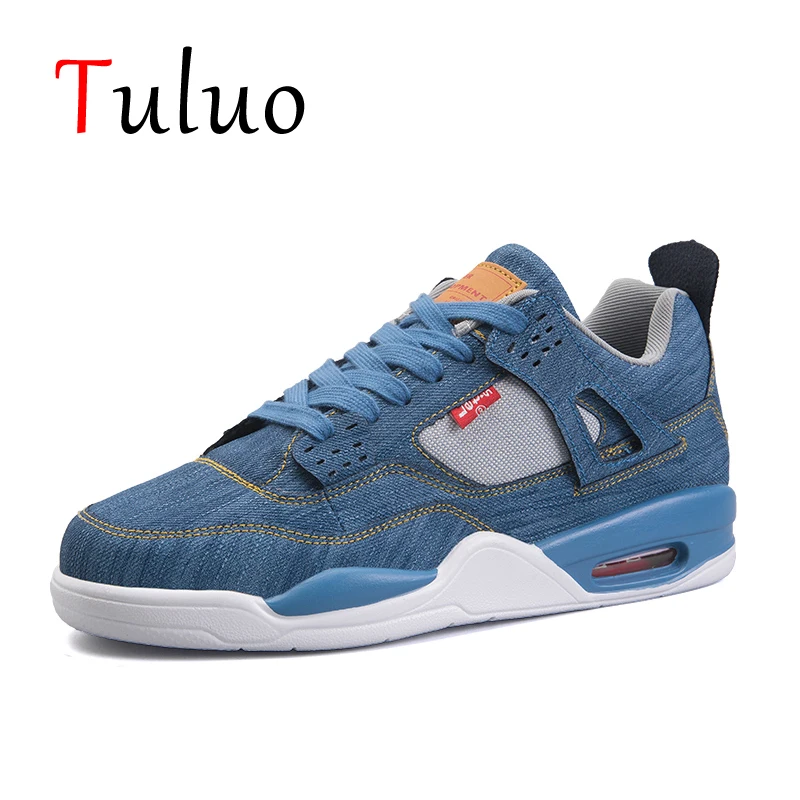 TULUO العلامة التجارية الأبيض حذاء كرة السلة للرجال الأردن رياضية وسادة هوائية الدنيم أحذية رياضية في الهواء الطلق سلة هومبر رياضية المدربين