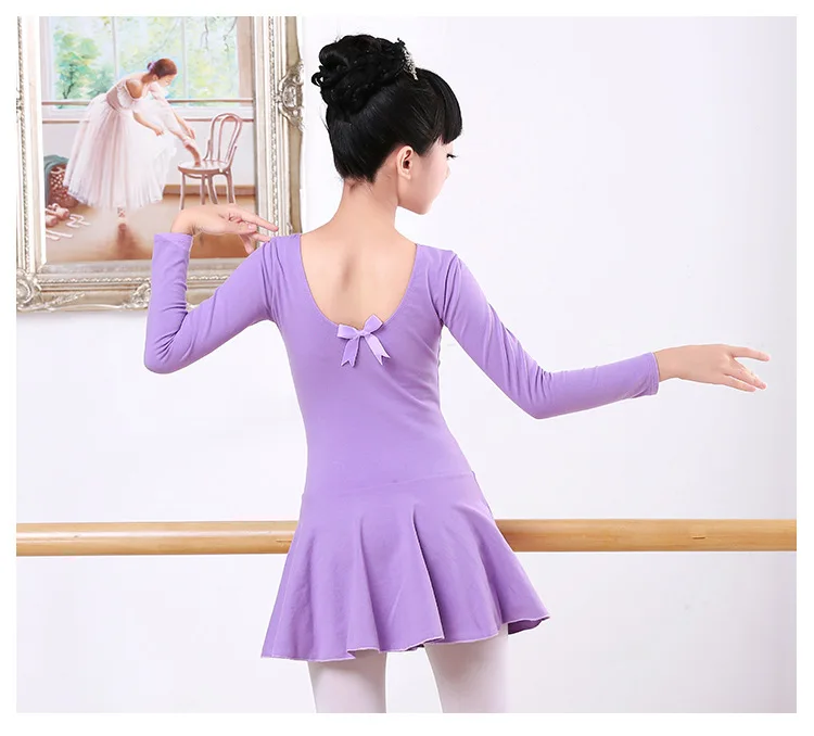 2017 детский танцевальный костюм с длинными рукавами, осенне-зимнее балетное платье из чистого хлопка с бантом для девочек, свободный