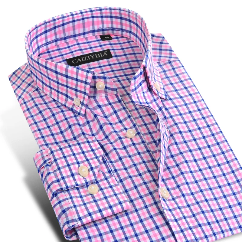 Acheter Hommes À Manches Longues Contraste Plaid Robe Chemises Confortable Doux 100% Coton Mâle Tops Smart Casual Slim fit bouton Vers Le Bas Chemise