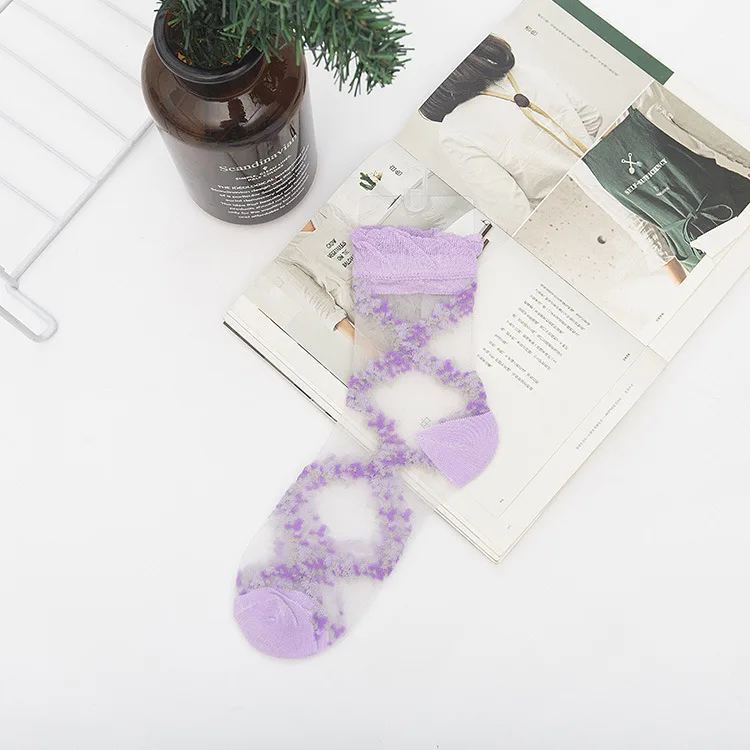 Sexy Lace Mesh silk Fishnet Socks Fiber Transparent Stretch Elasticity Ankle Net Yarn Thin Women Cool Socks 1pair=2pcs ws406