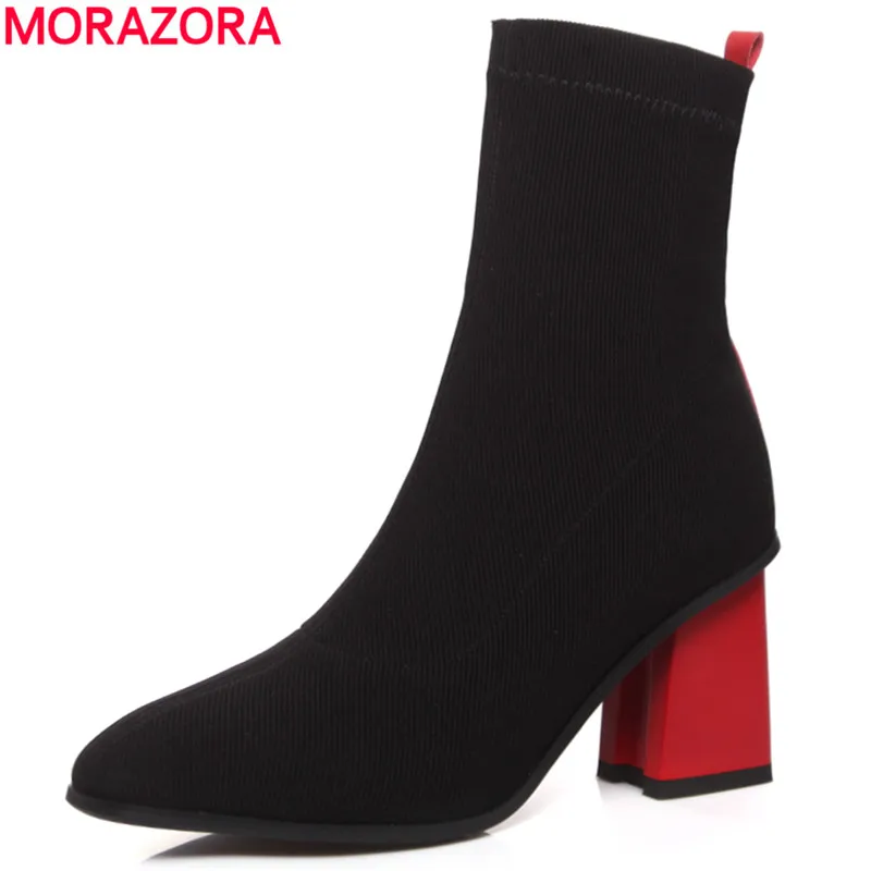 Najtaniej MORAZORA Plus rozmiar 33 43 nowe modne buty stretch grube szpilki jesienne buty damskie zimowe wysokiej jakości damskie botki