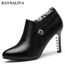 2018 Spring Autumn Brand Genuine Leather Women Deep Pumps Crystal High Heels Platform Shoes Woman Zip Ol Shoe YG-A0100 2018 handmade high heels spring autumn wedges shoes for women genuine leather shoes woman platform