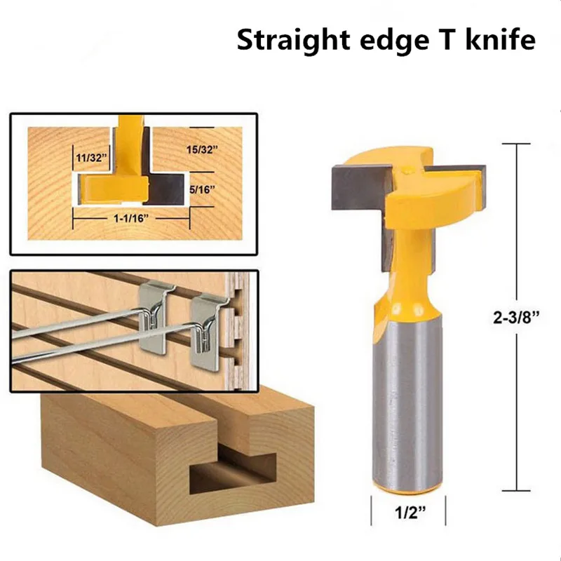8mm Straight T Slot Router Bit 1/2 Inch Shank Carbide Wood Milling Cutter Woodworking Drill Bit