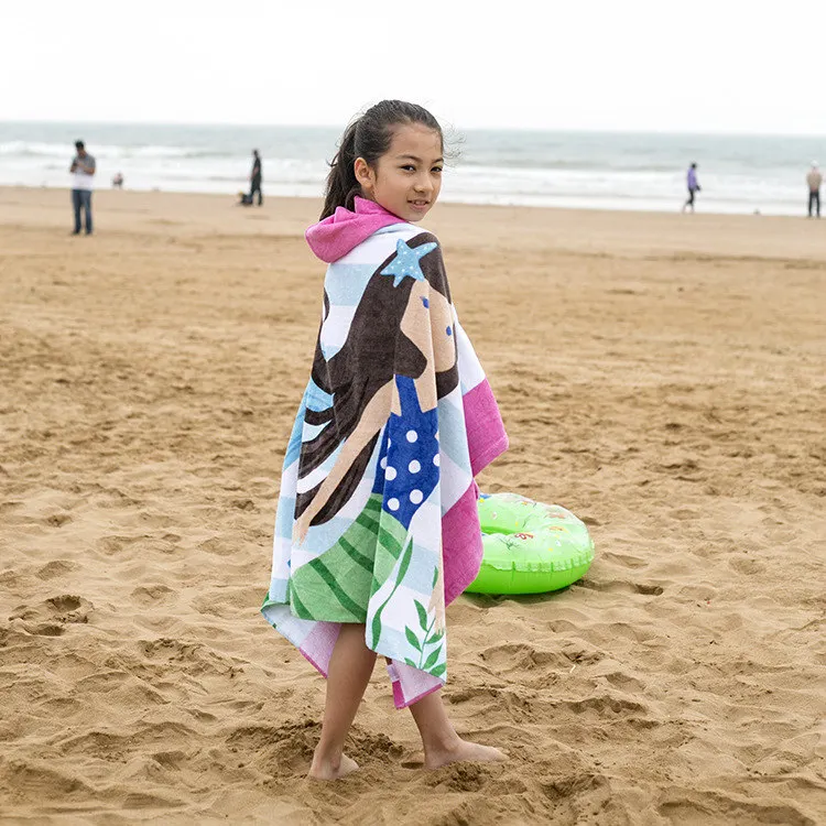 Детское Пончо, полотенце, хлопковое, с капюшоном, для серфинга, бассейна, полотенце, мультяшный детский банный халат, детский пляжный халат, для переодевания, банный халат, быстросохнущий, для путешествий, для пляжа, для спорта - Цвет: 6