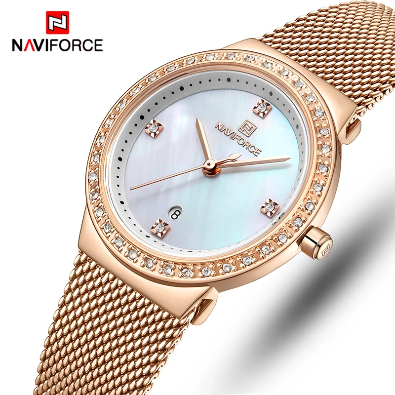 Часы наручные NAVIFORCE женские кварцевые люксовые брендовые модные с платьем датой